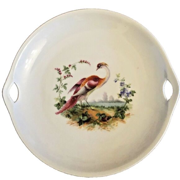 Exotic Bird Plates Porcelain PK Unity Server Trays Handpainted Peafowls Set of 2 - Picture 2 of 12